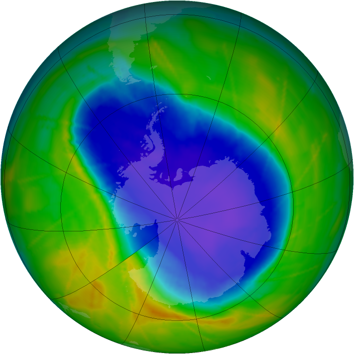 Antarctic ozone map for 18 October 2010